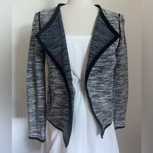 Ann Taylor Black and Gray Open-Front Cardigan